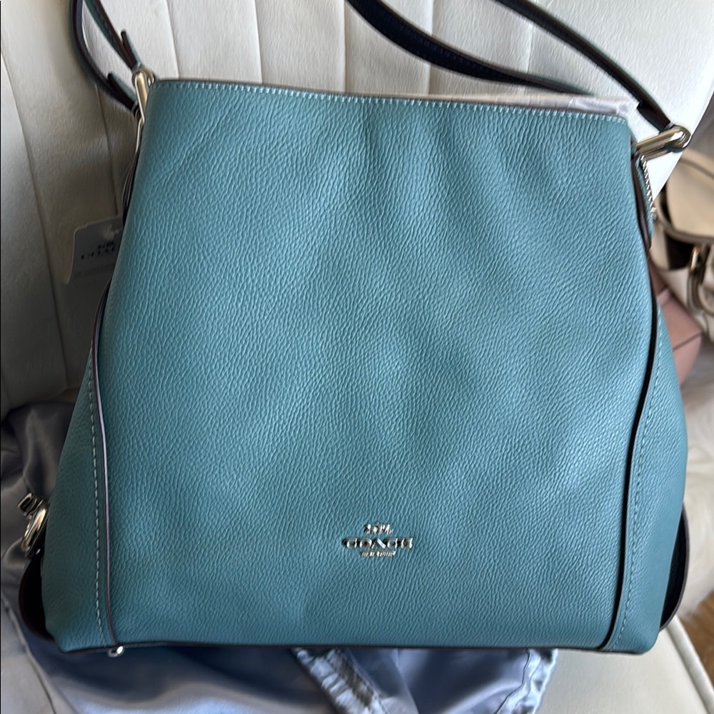 Coach Blue Leather Shoulder Bag with Slouchy Design